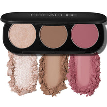 Cargar imagen en el visor de la galería, FOCALLURE Paleta de rubor e iluminador, paleta de contorno 3 en 1, polvo bronceador mate libre de crueldad, iluminadores iluminadores brillantes para un aspecto brillante, #10 A19