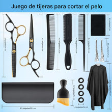 Cargar imagen en el visor de la galería, Kit de tijeras para cortar el cabello, juego de 15 tijeras profesionales de peluquería