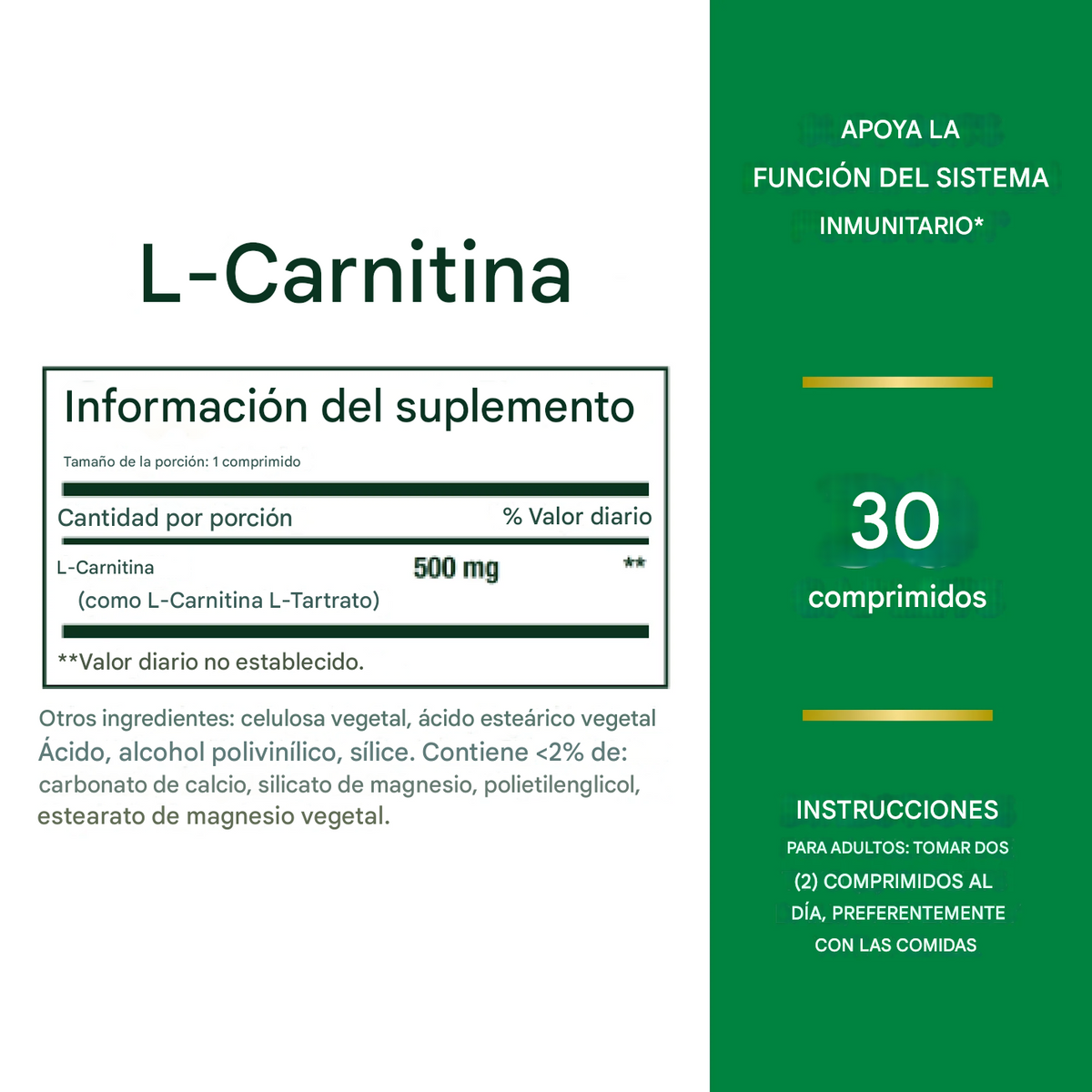 L-carnitina 500 mg, 30 capsulas SupplyRD.com L-carnitina 500 mg, 30 capsulas SupplyRD.com