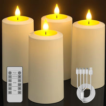 Cargar imagen en el visor de la galería, Velas LED sin llama, paquete de 4 recargables por USB
