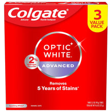 Cargar imagen en el visor de la galería, Colgate Optic White Advanced Sparkling White con peróxido de hidrógeno, para blanqueamiento dental.