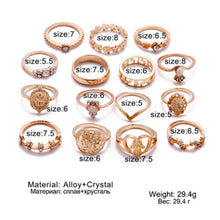Cargar imagen en el visor de la galería, Juego de anillos para nudillos de oro vintage con piedra blanca de gema 15 unidades NDP10