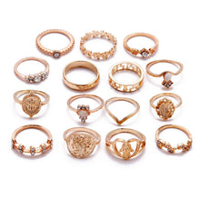 Cargar imagen en el visor de la galería, Juego de anillos para nudillos de oro vintage con piedra blanca de gema 15 unidades NDP10