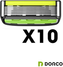 Cargar imagen en el visor de la galería, Sistema de afeitadora de seis hojas con recortadora - Paquete de 10 (1 mango + 10 cartuchos) NDP-56