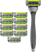 Cargar imagen en el visor de la galería, Sistema de afeitadora de seis hojas con recortadora - Paquete de 10 (1 mango + 10 cartuchos) NDP-56