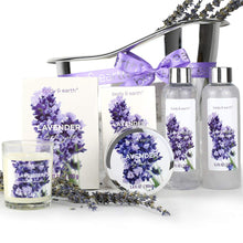 Cargar imagen en el visor de la galería, Canasta 8 piezas Set de regalo para spa de baño Lavanda y aroma a miel, incluye baño de burbujas NDP-14