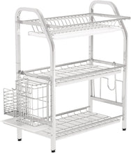 Cargar imagen en el visor de la galería, Estante para platos de acero inoxidable de 3 niveles con soporte para cuchillos y soporte para tabla de cortar