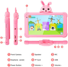 Cargar imagen en el visor de la galería, Tableta para niños pequeños HD IPS de 7 pulgadas 1G + 16GB Quad Core Android 9.0 con cámara WiFi Seguridad Protección para los ojos (rosa)