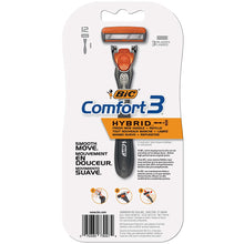Cargar imagen en el visor de la galería, Maquinilla de afeitar desechable de 3 hojas para hombre BIC Comfort 3 Hybrid, 1 mango y 12 cartuchos NDP-35