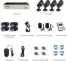 Cargar imagen en el visor de la galería, ZOSI Grabadora DVR de 8 canales HD-TV, sistema de seguridad de vídeo con cámaras CCTV impermeables para interior/exterior NDP20