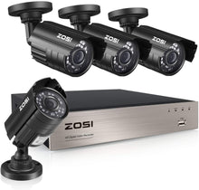 Cargar imagen en el visor de la galería, ZOSI Grabadora DVR de 8 canales HD-TV, sistema de seguridad de vídeo con cámaras CCTV impermeables para interior/exterior NDP20
