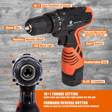 Cargar imagen en el visor de la galería, Kit combinado de herramientas eléctricas con taladro inalámbrico de 16.8 V para 48 accesorios NDP-52