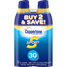 Cargar imagen en el visor de la galería, Coppertone SPORT Spray protector solar (5.5 onzas por botella, paquete de 2)