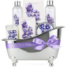 Cargar imagen en el visor de la galería, Canasta 8 piezas Set de regalo para spa de baño Lavanda y aroma a miel, incluye baño de burbujas NDP-14