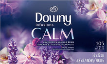 Cargar imagen en el visor de la galería, Downy Infusions - Sábanas para secadora, calma, lavanda y vainilla, 105 unidades NDP 88