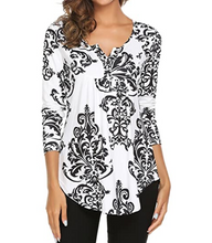 Cargar imagen en el visor de la galería, Blusa plisada de manga larga con estampado de cachemira con cuello en V NDP31