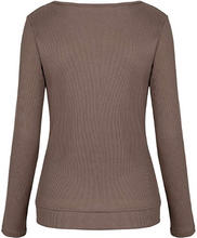 Cargar imagen en el visor de la galería, Mujer Waffle Knit Botones Envuelven Cuello V Manga Larga NDP68