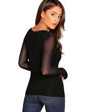Cargar imagen en el visor de la galería, ROMWE Blusa de manga larga de malla transparente Negra NDP59