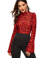 Cargar imagen en el visor de la galería, SweatyRocks playera básica de cuello alto con estampado de leopardo Rojo NDP57