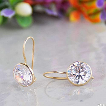 Cargar imagen en el visor de la galería, Aretes colgantes de oro amarillo macizo de 14 quilates, circonita blanca transparente de 8 mm NDP14