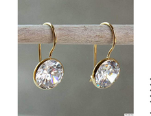 Cargar imagen en el visor de la galería, Aretes colgantes de oro amarillo macizo de 14 quilates, circonita blanca transparente de 8 mm NDP14