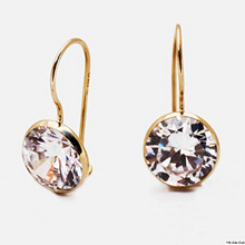 Cargar imagen en el visor de la galería, Aretes colgantes de oro amarillo macizo de 14 quilates, circonita blanca transparente de 8 mm NDP14