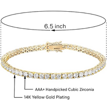 Cargar imagen en el visor de la galería, Pulsera de tenis clásica chapada en oro de 14 quilates con circonita cúbica NDP15