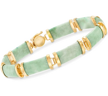 Cargar imagen en el visor de la galería, Pulsera con barra de jade verde en oro de 18 quilates NDP7