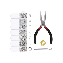 Cargar imagen en el visor de la galería, Suministros para hacer joyas, 1500 anillos de salto con cierres de langosta y alicates de joyería NDP19