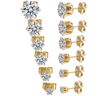 Cargar imagen en el visor de la galería, Pendientes de tuerca con circonita cúbica redonda chapada en oro amarillo de 18 quilates, 6 unidades NDP99