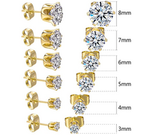 Cargar imagen en el visor de la galería, Pendientes de tuerca con circonita cúbica redonda chapada en oro amarillo de 18 quilates, 6 unidades NDP99