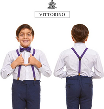 Cargar imagen en el visor de la galería, Camisa de vestir para niño con pajarita y tirantes a juego NDP-69