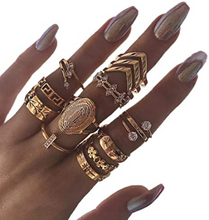 Cargar imagen en el visor de la galería, Juego de anillos de oro con forma de nudillos tallados para los dedos, elegantes accesorios de mano para mujeres y niñas (paquete de 13) NDP-52