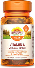Cargar imagen en el visor de la galería, Vitamina A 2400 Mcg 8000 UI cápsulas blandas, 100 unidades