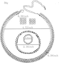 Cargar imagen en el visor de la galería, Conjunto de joyas, gargantilla, aretes, pulsera y aros con estrás de cristal NDP-29