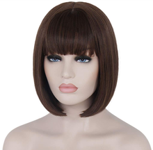 Cargar imagen en el visor de la galería, Peluca de dama, cabello lacio, corto, con flequillo, estilo Bob, 11.4 pulgadas