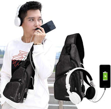 Cargar imagen en el visor de la galería, Mochila de lona lateral para hombre con puerto de carga USB NDP18
