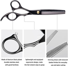 Cargar imagen en el visor de la galería, Tijeras de corte de pelo profesional con peine y estuche, color negro