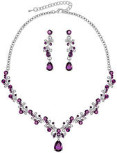 Cargar imagen en el visor de la galería, Juego de collar y aretes de cristal y circonita cúbica, para mujer NDP-39