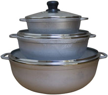 Cargar imagen en el visor de la galería, Natural Caldero tapa de vidrio y ventilación de vapor 3 piezas (1.4/3.4/6.6) cuarto de galón, plata NDP162