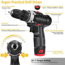 Cargar imagen en el visor de la galería, Juego de taladro inalámbrico con 2 baterías, 12.8V 28Nm potente destornillador eléctrico NDP-54