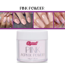 Cargar imagen en el visor de la galería, Set de acrílico, 1.06 oz x 3 – polvo transparente y rosa y blanco, monómero líquido de 4 oz