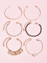 Cargar imagen en el visor de la galería, Juego de pulseras con dije de hoja de diamantes de imitación - 6 piezas ✅