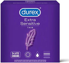 Cargar imagen en el visor de la galería, Durex Condones de látex natural sensibles y extra lubricados 24 unidades