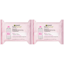 Cargar imagen en el visor de la galería, Toallitas limpiadoras micelares desmaquillantes, Garnier SkinActive, 25 unidades, paquete de 2