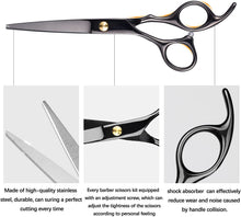 Cargar imagen en el visor de la galería, Tijeras de corte de pelo profesional con peine y estuche, color negro