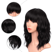 Cargar imagen en el visor de la galería, Peluca de cabello castaño corto y ondulado con flequillo