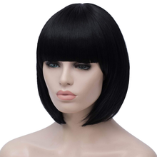 Cargar imagen en el visor de la galería, Peluca de dama, cabello lacio, corto, con flequillo, estilo Bob, 11.4 pulgadas