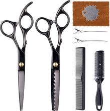 Cargar imagen en el visor de la galería, Tijeras de corte de pelo profesional con peine y estuche, color negro