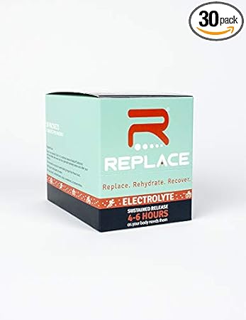 Reemplazar - Electrolitos de liberación sostenida para una hidratación óptima - Caja de 10 paquetes (30 tabletas) - Sin azúcar ni calorías, sin OGM, vegano, sin gluten - Recuperación muscular y energía ln25
